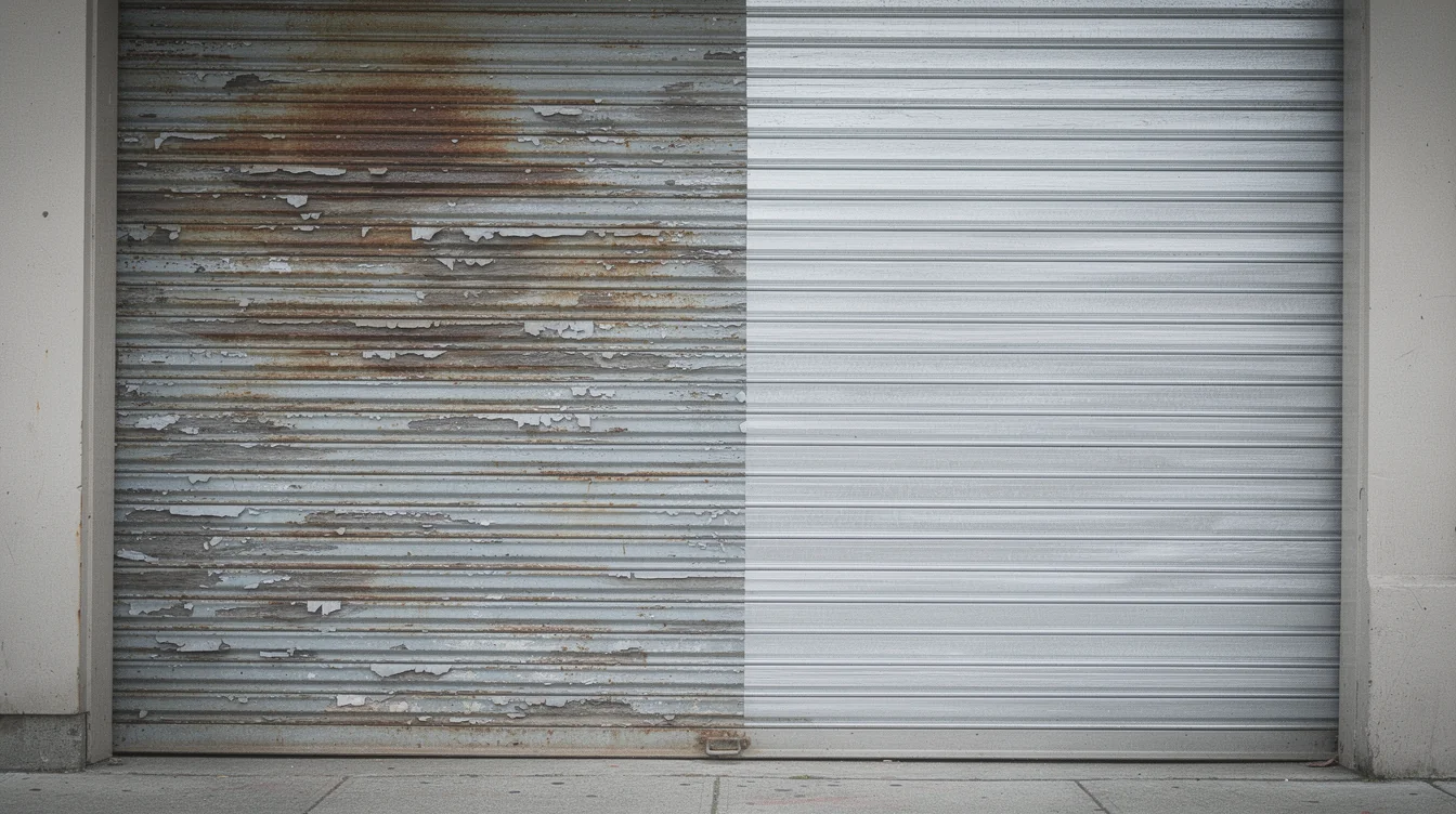 Paint removal stripping a steel door to clean metal by Vancouver Pro Sandblasting