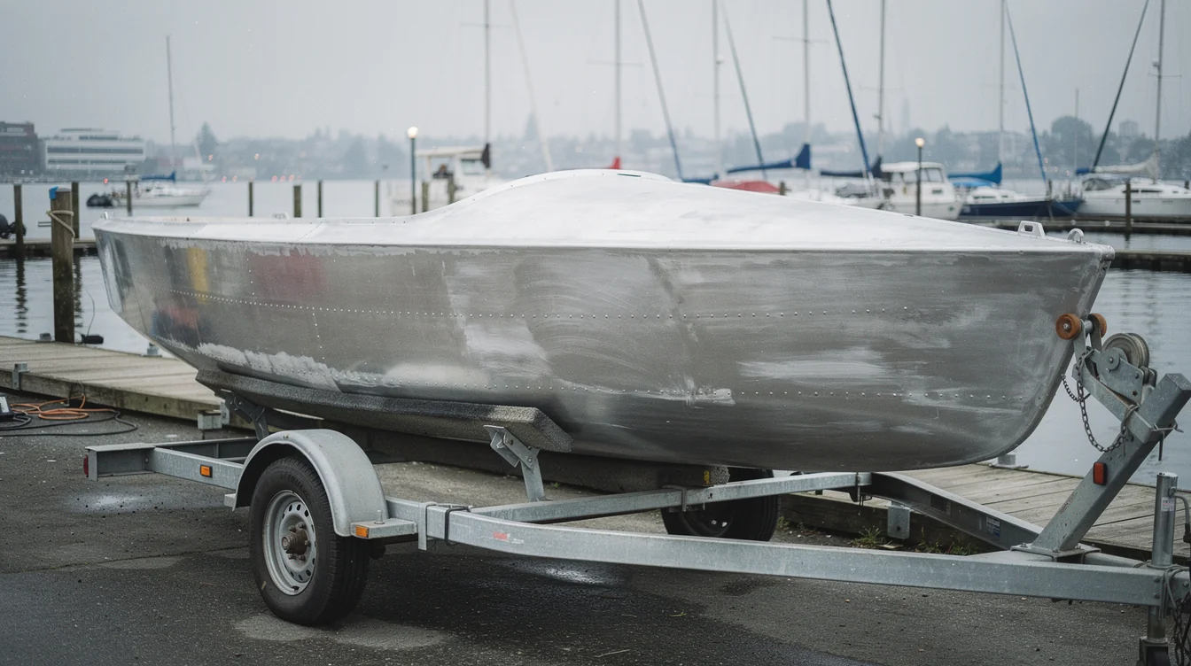 Marine blasting on a stripped aluminum boat hull by Vancouver Pro Sandblasting